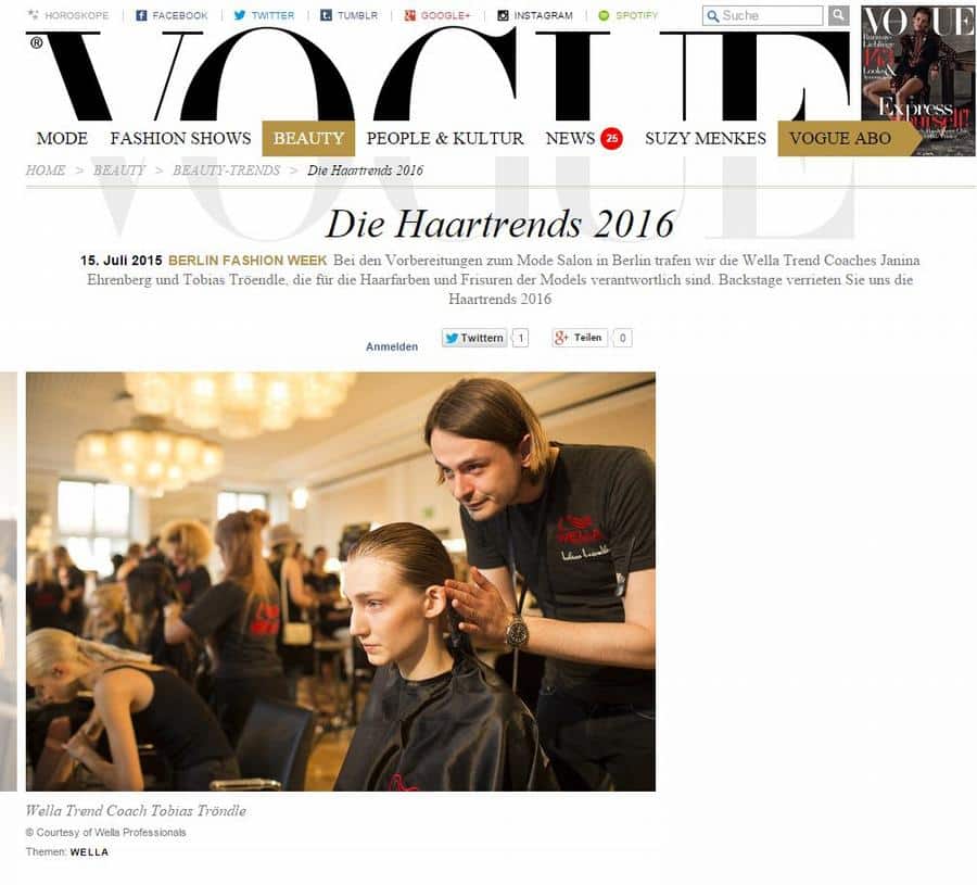 Vogue Magazin - Haartrends des Jahres, mit Tobias Tröndle